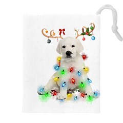 White Labrador Dog Snow Reindeer Santa T- Shirt White Labrador  Dog Snow Reindeer Santa Hat Christma Drawstring Pouch (5xl) by ZUXUMI