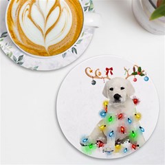 White Labrador Dog Snow Reindeer Santa T- Shirt White Labrador  Dog Snow Reindeer Santa Hat Christma Uv Print Round Tile Coaster by ZUXUMI