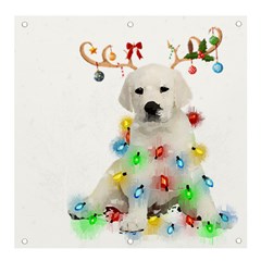 White Labrador Dog Snow Reindeer Santa T- Shirt White Labrador  Dog Snow Reindeer Santa Hat Christma Banner And Sign 4  X 4  by ZUXUMI