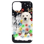 White Labrador Dog Snow Reindeer Santa T- Shirt White Labrador  Dog Snow Reindeer Santa Hat Christma iPhone 14 Plus Black UV Print Case Front