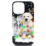 White Labrador Dog Snow Reindeer Santa T- Shirt White Labrador  Dog Snow Reindeer Santa Hat Christma iPhone 14 Pro Max Black UV Print Case Front