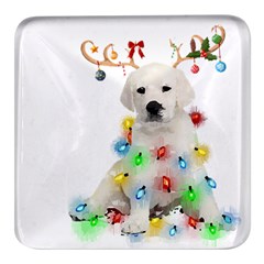 White Labrador Dog Snow Reindeer Santa T- Shirt White Labrador  Dog Snow Reindeer Santa Hat Christma Square Glass Fridge Magnet (4 Pack) by ZUXUMI