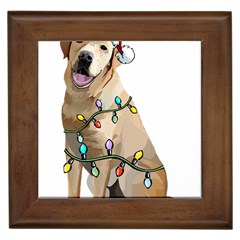 White Labrador Dog T- Shirt White Labrador Dog Santa Christmas Tree Lights Xmas T- Shirt Framed Tile by ZUXUMI