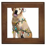 White Labrador Dog T- Shirt White Labrador Dog Santa Christmas Tree Lights Xmas T- Shirt Framed Tile Front