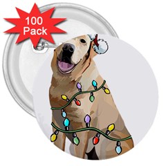 White Labrador Dog T- Shirt White Labrador Dog Santa Christmas Tree Lights Xmas T- Shirt 3  Buttons (100 Pack)  by ZUXUMI