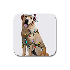 White Labrador Dog T- Shirt White Labrador Dog Santa Christmas Tree Lights Xmas T- Shirt Rubber Coaster (square) by ZUXUMI