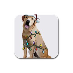 White Labrador Dog T- Shirt White Labrador Dog Santa Christmas Tree Lights Xmas T- Shirt Rubber Square Coaster (4 Pack) by ZUXUMI