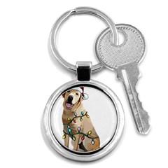 White Labrador Dog T- Shirt White Labrador Dog Santa Christmas Tree Lights Xmas T- Shirt Key Chain (round) by ZUXUMI