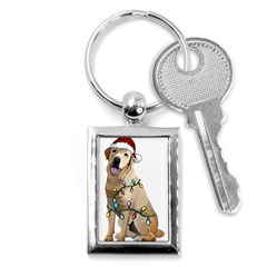 White Labrador Dog T- Shirt White Labrador Dog Santa Christmas Tree Lights Xmas T- Shirt Key Chain (rectangle) by ZUXUMI