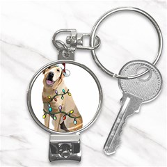 White Labrador Dog T- Shirt White Labrador Dog Santa Christmas Tree Lights Xmas T- Shirt Nail Clippers Key Chain by ZUXUMI