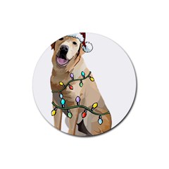 White Labrador Dog T- Shirt White Labrador Dog Santa Christmas Tree Lights Xmas T- Shirt Rubber Coaster (round) by ZUXUMI