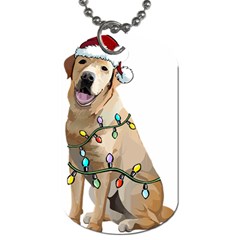 White Labrador Dog T- Shirt White Labrador Dog Santa Christmas Tree Lights Xmas T- Shirt Dog Tag (one Side) by ZUXUMI