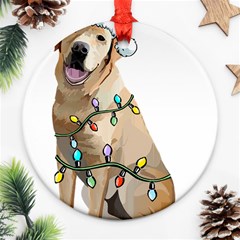 White Labrador Dog T- Shirt White Labrador Dog Santa Christmas Tree Lights Xmas T- Shirt Round Ornament (two Sides) by ZUXUMI