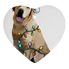 White Labrador Dog T- Shirt White Labrador Dog Santa Christmas Tree Lights Xmas T- Shirt Heart Ornament (two Sides) by ZUXUMI