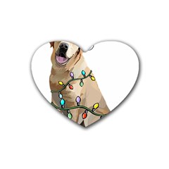 White Labrador Dog T- Shirt White Labrador Dog Santa Christmas Tree Lights Xmas T- Shirt Rubber Coaster (heart) by ZUXUMI