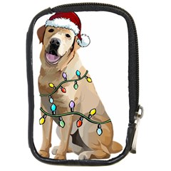 White Labrador Dog T- Shirt White Labrador Dog Santa Christmas Tree Lights Xmas T- Shirt Compact Camera Leather Case by ZUXUMI