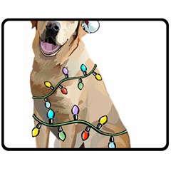 White Labrador Dog T- Shirt White Labrador Dog Santa Christmas Tree Lights Xmas T- Shirt Fleece Blanket (medium) by ZUXUMI