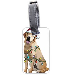 White Labrador Dog T- Shirt White Labrador Dog Santa Christmas Tree Lights Xmas T- Shirt Luggage Tag (two Sides)