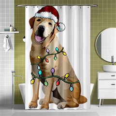 White Labrador Dog T- Shirt White Labrador Dog Santa Christmas Tree Lights Xmas T- Shirt Shower Curtain 48  X 72  (small)  by ZUXUMI