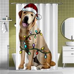 White Labrador Dog T- Shirt White Labrador Dog Santa Christmas Tree Lights Xmas T- Shirt Shower Curtain 48  x 72  (Small)  Curtain(48  X 72 )