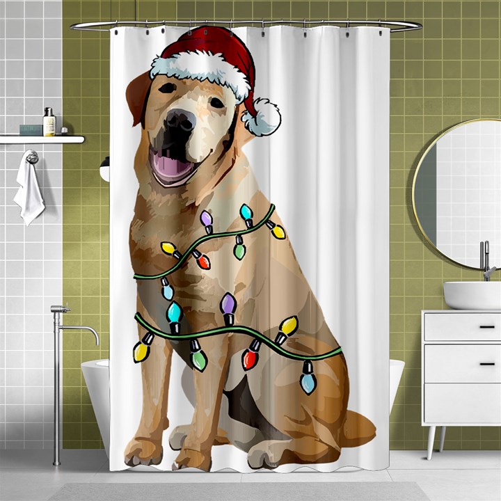 White Labrador Dog T- Shirt White Labrador Dog Santa Christmas Tree Lights Xmas T- Shirt Shower Curtain 48  x 72  (Small) 