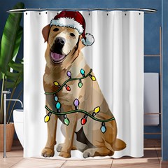 White Labrador Dog T- Shirt White Labrador Dog Santa Christmas Tree Lights Xmas T- Shirt Shower Curtain 60  X 72  (medium)  by ZUXUMI