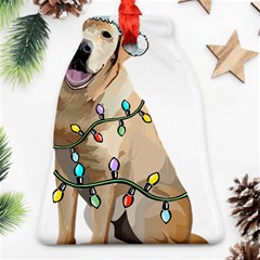 White Labrador Dog T- Shirt White Labrador Dog Santa Christmas Tree Lights Xmas T- Shirt Ornament (bell) by ZUXUMI