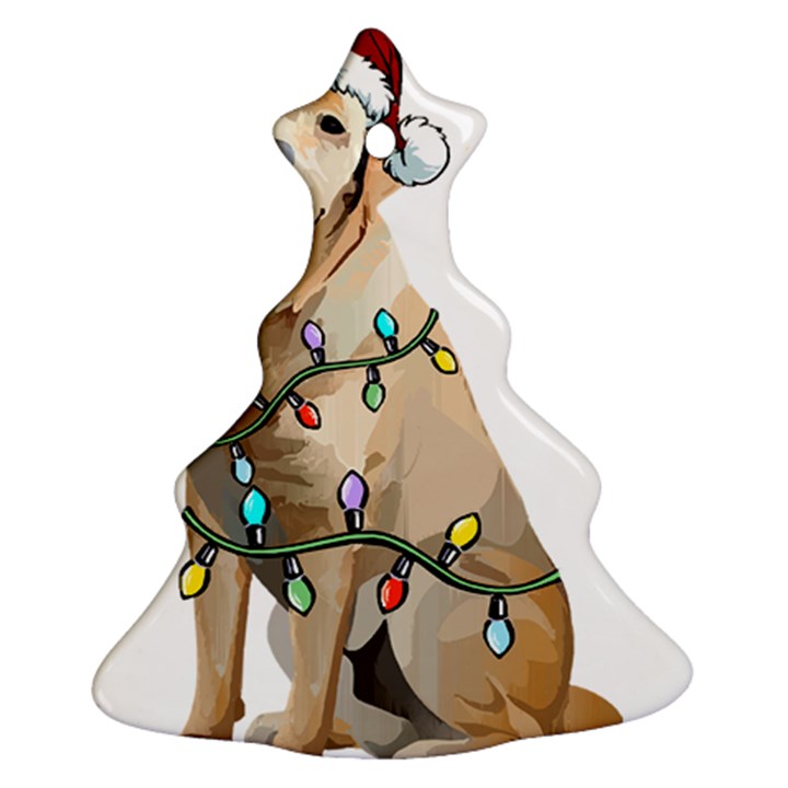 White Labrador Dog T- Shirt White Labrador Dog Santa Christmas Tree Lights Xmas T- Shirt Christmas Tree Ornament (Two Sides)