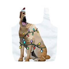 White Labrador Dog T- Shirt White Labrador Dog Santa Christmas Tree Lights Xmas T- Shirt Full Print Recycle Bag (m) by ZUXUMI