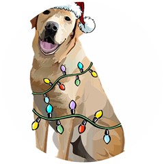 White Labrador Dog T- Shirt White Labrador Dog Santa Christmas Tree Lights Xmas T- Shirt Wooden Puzzle Round by ZUXUMI