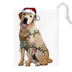 White Labrador Dog T- Shirt White Labrador Dog Santa Christmas Tree Lights Xmas T- Shirt Drawstring Pouch (5xl) by ZUXUMI