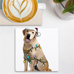 White Labrador Dog T- Shirt White Labrador Dog Santa Christmas Tree Lights Xmas T- Shirt Uv Print Square Tile Coaster  by ZUXUMI