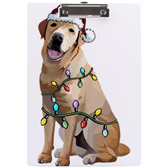 White Labrador Dog T- Shirt White Labrador Dog Santa Christmas Tree Lights Xmas T- Shirt A4 Acrylic Clipboard by ZUXUMI