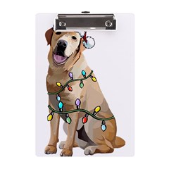 White Labrador Dog T- Shirt White Labrador Dog Santa Christmas Tree Lights Xmas T- Shirt A5 Acrylic Clipboard by ZUXUMI