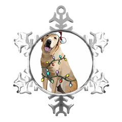 White Labrador Dog T- Shirt White Labrador Dog Santa Christmas Tree Lights Xmas T- Shirt Metal Small Snowflake Ornament by ZUXUMI