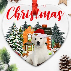 White Labrador Santa Merry T- Shirt Red Winter Christmas Hat House White Labrador  Santa Merry T- Sh Ornament (heart) by ZUXUMI