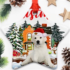 White Labrador Santa Merry T- Shirt Red Winter Christmas Hat House White Labrador  Santa Merry T- Sh Ornament (star) by ZUXUMI