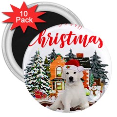 White Labrador Santa Merry T- Shirt Red Winter Christmas Hat House White Labrador  Santa Merry T- Sh 3  Magnets (10 Pack)  by ZUXUMI