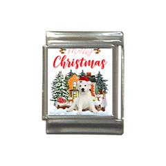 White Labrador Santa Merry T- Shirt Red Winter Christmas Hat House White Labrador  Santa Merry T- Sh Italian Charm (13mm) by ZUXUMI