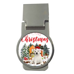 White Labrador Santa Merry T- Shirt Red Winter Christmas Hat House White Labrador  Santa Merry T- Sh Money Clips (round)  by ZUXUMI