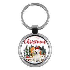 White Labrador Santa Merry T- Shirt Red Winter Christmas Hat House White Labrador  Santa Merry T- Sh Key Chain (round) by ZUXUMI