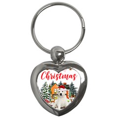 White Labrador Santa Merry T- Shirt Red Winter Christmas Hat House White Labrador  Santa Merry T- Sh Key Chain (heart) by ZUXUMI