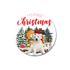 White Labrador Santa Merry T- Shirt Red Winter Christmas Hat House White Labrador  Santa Merry T- Sh Magnet 3  (round) by ZUXUMI