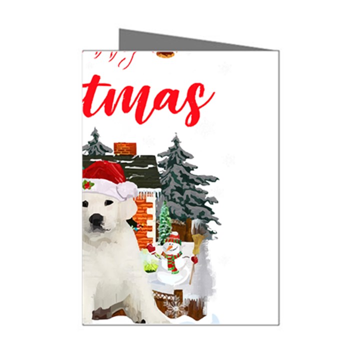 White Labrador Santa Merry T- Shirt Red Winter Christmas Hat House White Labrador  Santa Merry T- Sh Mini Greeting Cards (Pkg of 8)