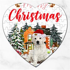 White Labrador Santa Merry T- Shirt Red Winter Christmas Hat House White Labrador  Santa Merry T- Sh Jigsaw Puzzle (heart) by ZUXUMI