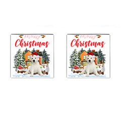 White Labrador Santa Merry T- Shirt Red Winter Christmas Hat House White Labrador  Santa Merry T- Sh Cufflinks (square) by ZUXUMI