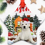 White Labrador Santa Merry T- Shirt Red Winter Christmas Hat House White Labrador  Santa Merry T- Sh Star Ornament (Two Sides) Front