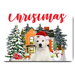 White Labrador Santa Merry T- Shirt Red Winter Christmas Hat House White Labrador  Santa Merry T- Sh Large Doormat by ZUXUMI