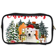 White Labrador Santa Merry T- Shirt Red Winter Christmas Hat House White Labrador  Santa Merry T- Sh Toiletries Bag (two Sides) by ZUXUMI