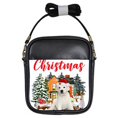 White Labrador Santa Merry T- Shirt Red Winter Christmas Hat House White Labrador  Santa Merry T- Sh Girls Sling Bag by ZUXUMI